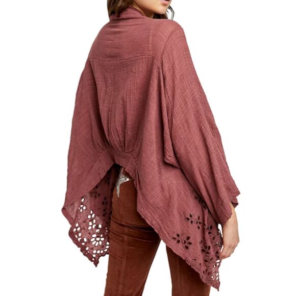 Free People One Kimono Shrug XS/ S Amaira Eyelet Open Front Cardigan Mauve Boho - Picture 5 of 11